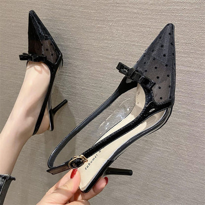 Pointed Toe Stiletto Heels Korean Style Sexy Mesh Closed Toe Sandals