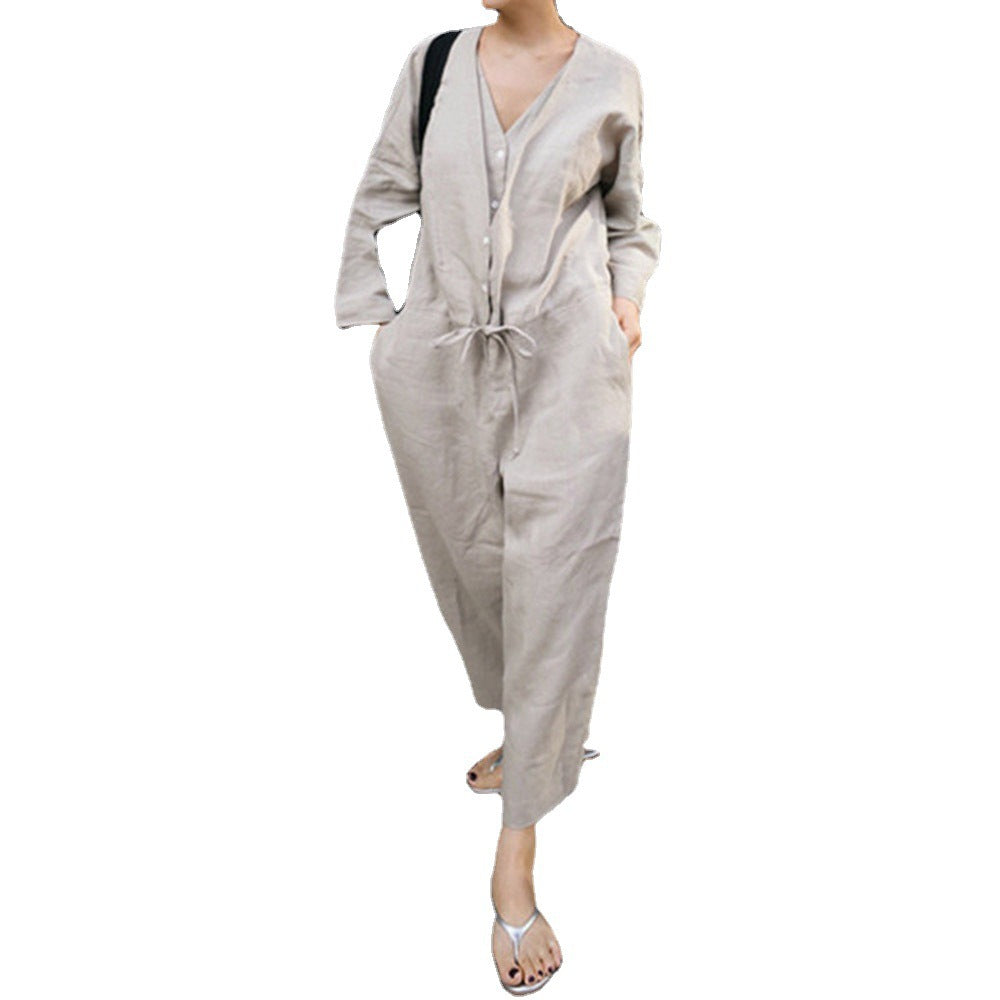 V-neck Panel Jumpsuit With Drawcord