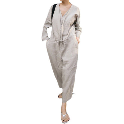 V-neck Panel Jumpsuit With Drawcord