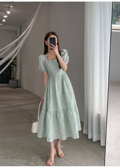 Light Green Puff Sleeve High Sense French Dress