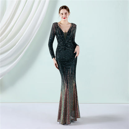 Women's Fashion Long Sequin Gradient Dress