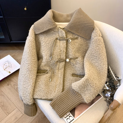 Lapel Lamb Wool Small Warm Thickened Fur Integrated Chinese Button Knots Cotton-padded Jacket