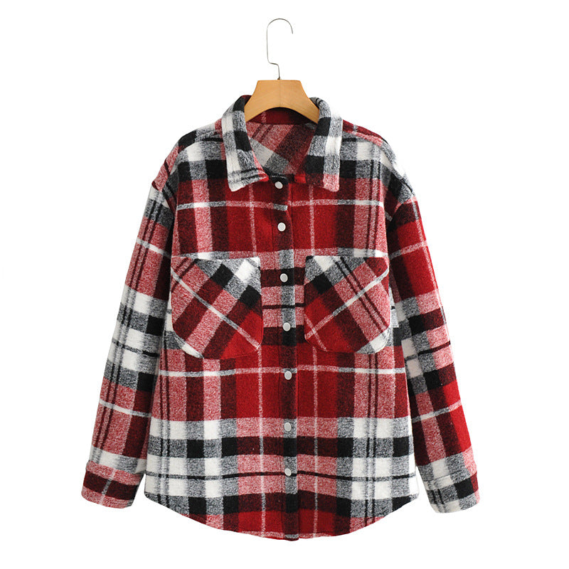 European And American Women's Loose Plaid Shirt Jacket