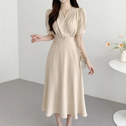 V-neck Waist-controlled Slimming Short Sleeve Dress