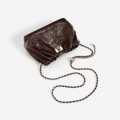 Bolso de cuero con pliegues en forma de nube, estilo retro, de alta calidad, con cerradura de temperamento