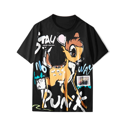 Fawn half sleeve loose large short sleeve T-shirt