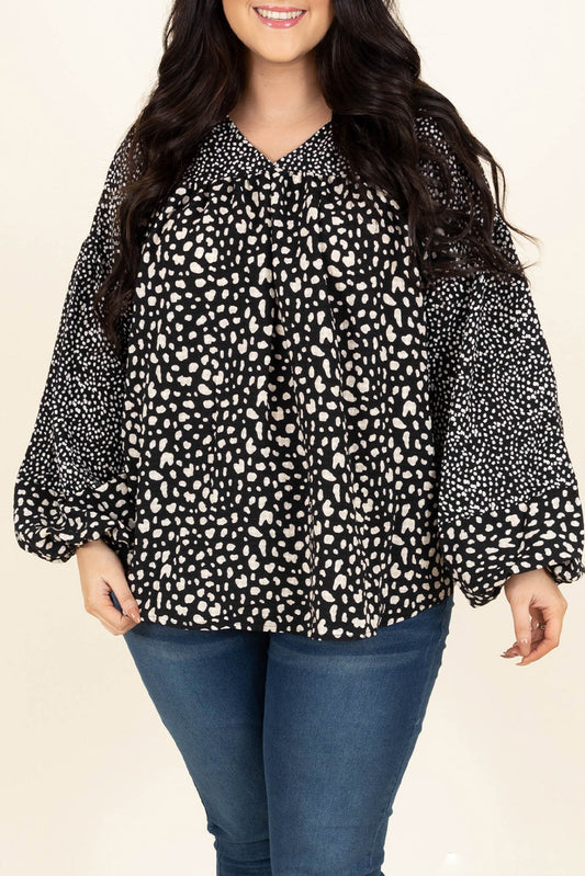 Blusa con manga globo y estampado animal de talla grande