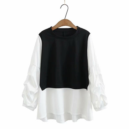 Fake Two Lantern-Sleeved Loose, Long-Sleeved Shirts