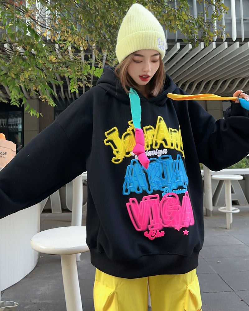 Sudadera con capucha acolchada de terciopelo Sudadera con capucha informal holgada para mujer