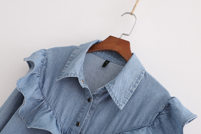 Ruffled denim shirt