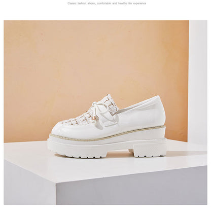 Patent Leather Bow Thick Bottom Round Toe Casual Shoes