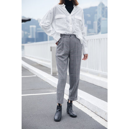 MOMO foam port flavor old pants, new chic lattice nine pants, radish curled suit trousers