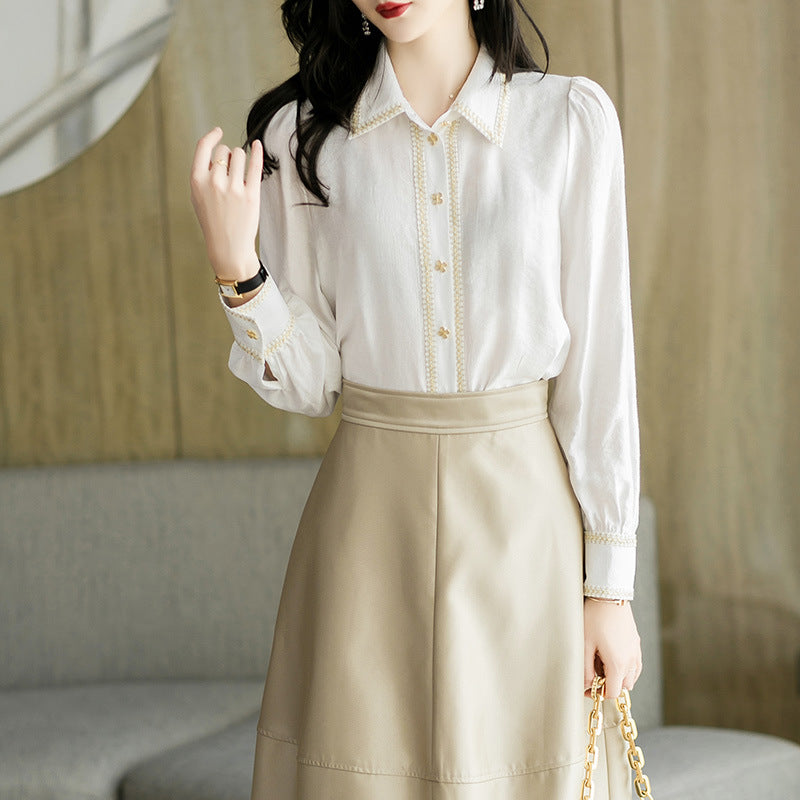 New Spring Style Small Fragrant Cotton Shirt Long Sleeve Lapel