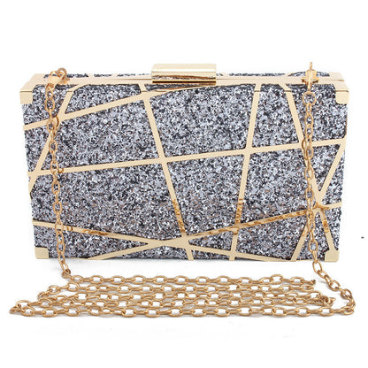 Metal Hollow Chain Hand Holding Glitter Small Square Bag Women