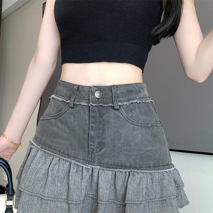 Ruffled All-match High Waist Denim Skirt