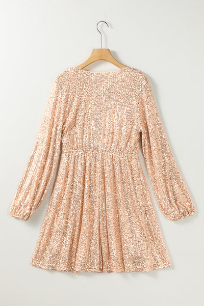 Robe portefeuille à sequins et col en V abricot