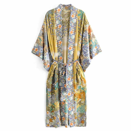 Women's printed short sleeve robe kimono