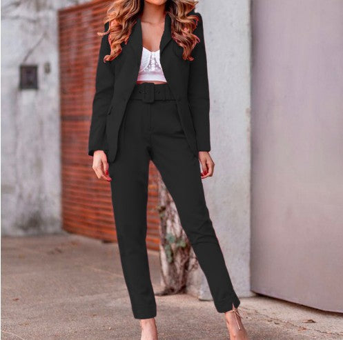 Autumn And Winter Women's Long-sleeved Small Suit Trousers Two-piece Suit