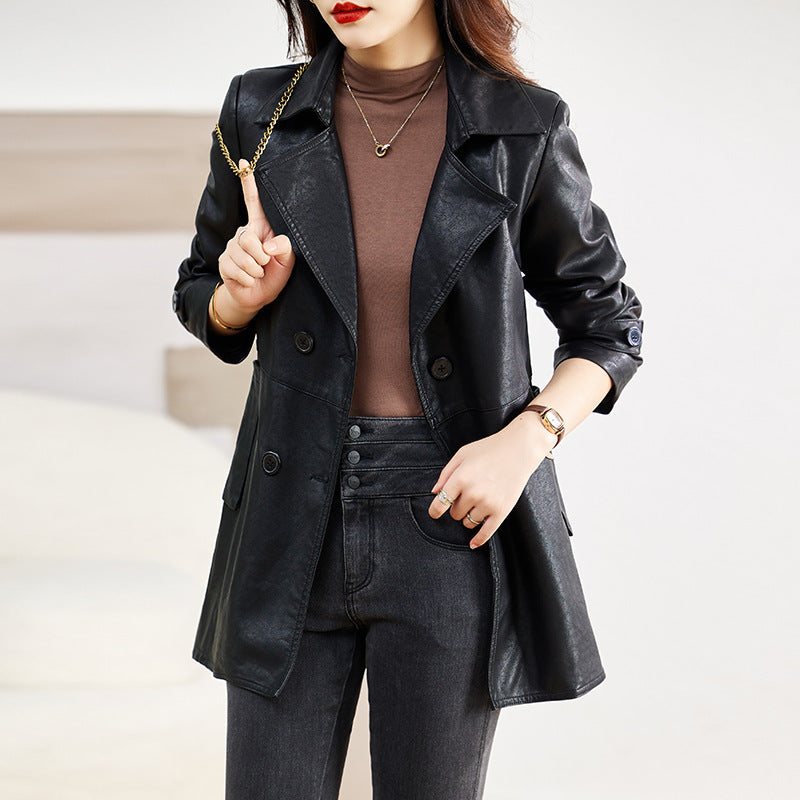 Women's Mid-length Leather Coat Spring And Autumn