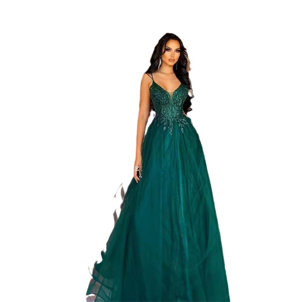 Vestido de noche de anfitrión de banquete verde oscuro