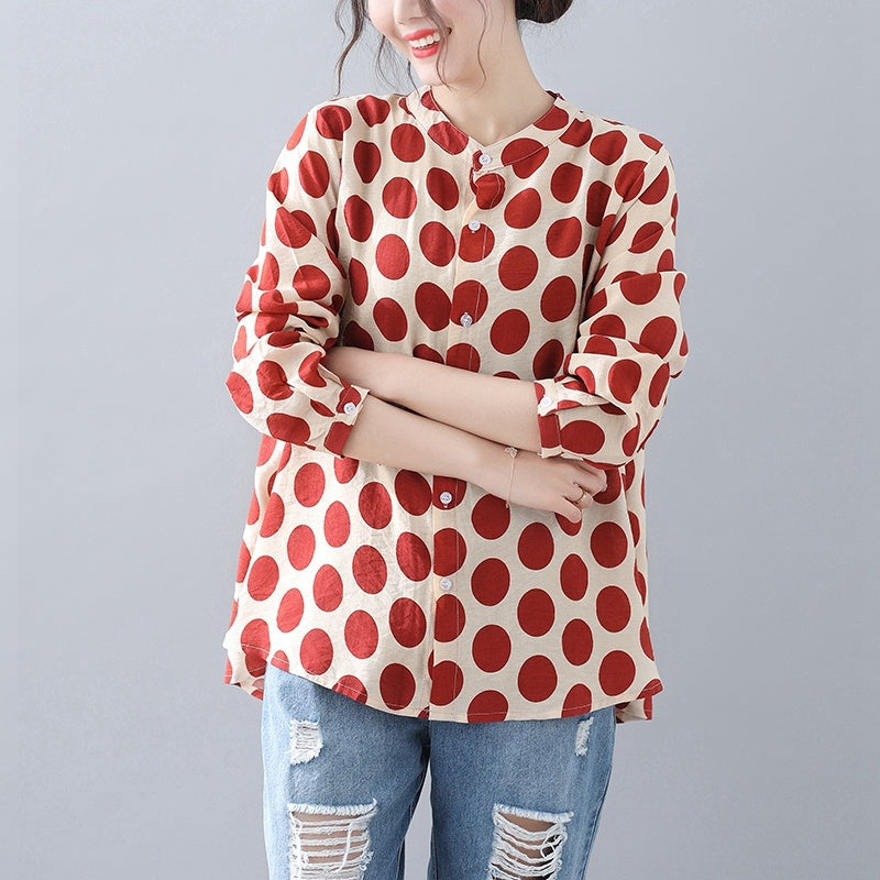 Shirt Long Sleeve All-match Small Stand-up Collar Shirt Plus Size Women's Clothing