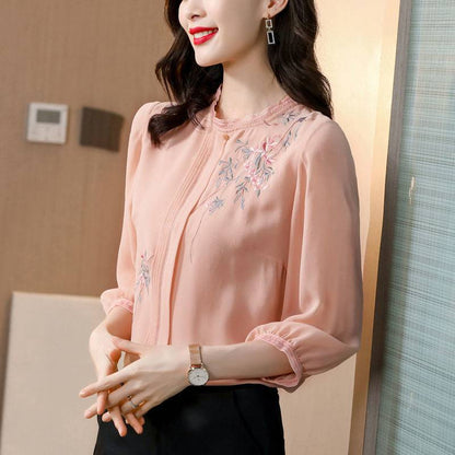 Western-style Age-reducing Chiffon Silk Women's Shirt