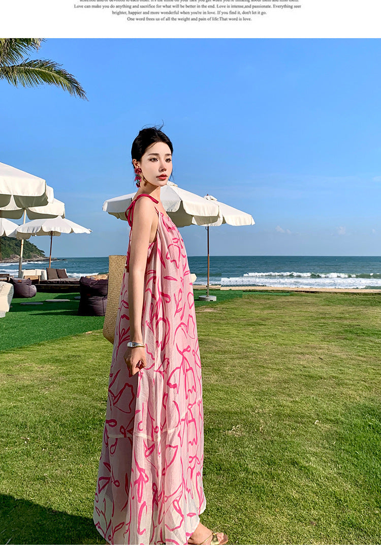 Vestido de playa con tirantes para vacaciones junto al mar con estampado de tinta