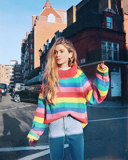 Rainbow Stripe Sweater Europe and America