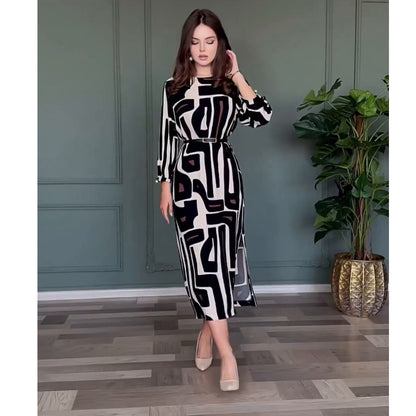 vestido de mujer elegante y elegante con estampado de moda