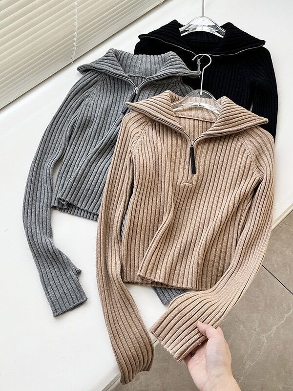 Turtleneck Wool Knitted Top Short Slim Fit