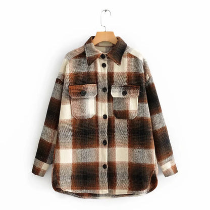 European and American fashion women's loose plaid shirt