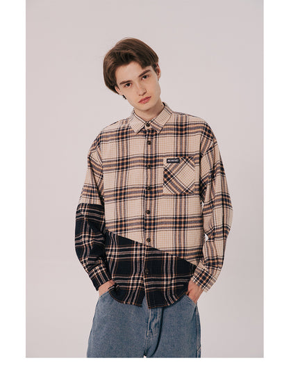 Plaid stitching loose couple long sleeves