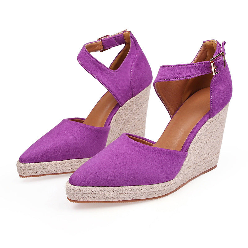 Pointed Toe Wedge Pumps Platform High Heel Hollow Women's Shoes