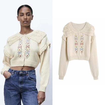 Knitted Cardigan Early Autumn Crochet Hollow Collar Top