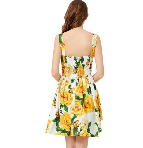 Waist Slimming Sleeveless A- Line Dress