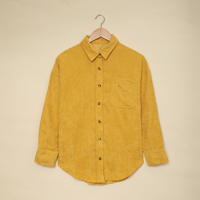 Women's Corduroy Shirt With Lapel And Pockets