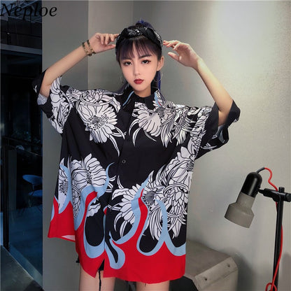 Vintage printed short-sleeved shirt