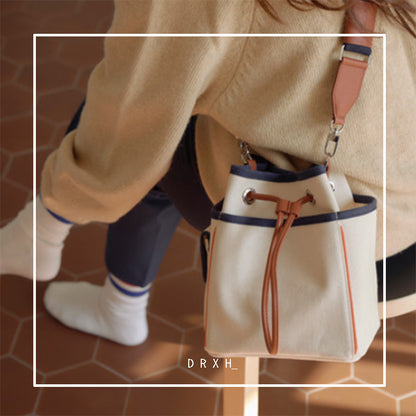 All-match Contrast Color Drawstring Closed Canvas Bag