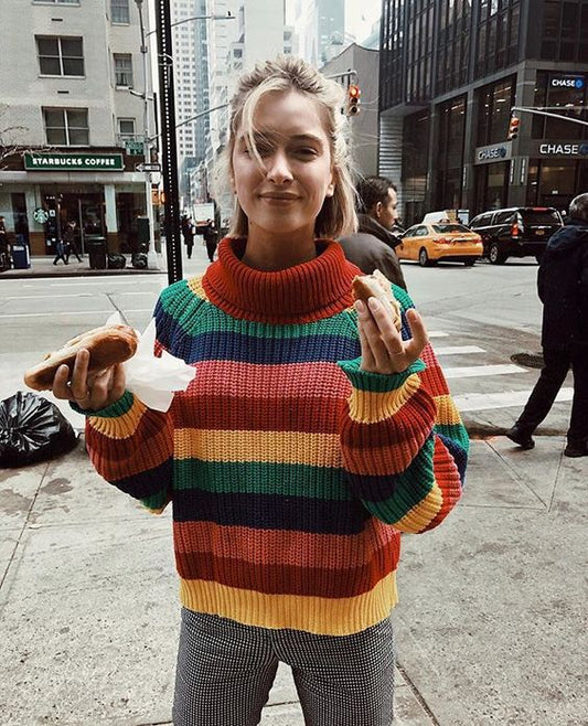 Rainbow Stripe Sweater Europe and America