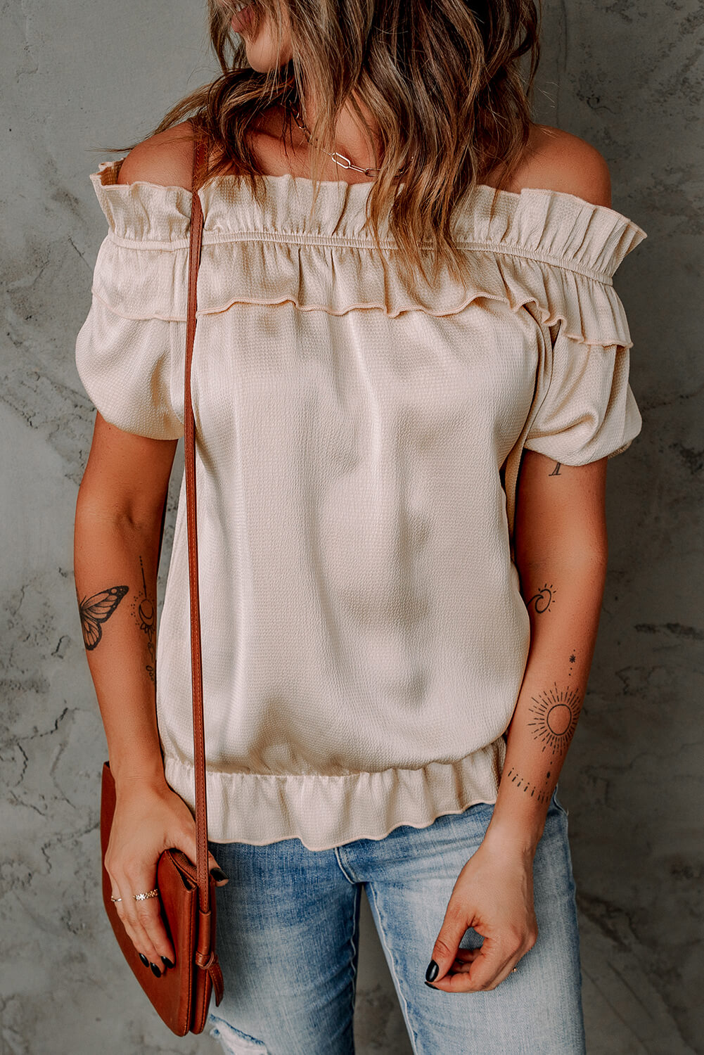 Ruffled Off-Shoulder Short Sleeve Top