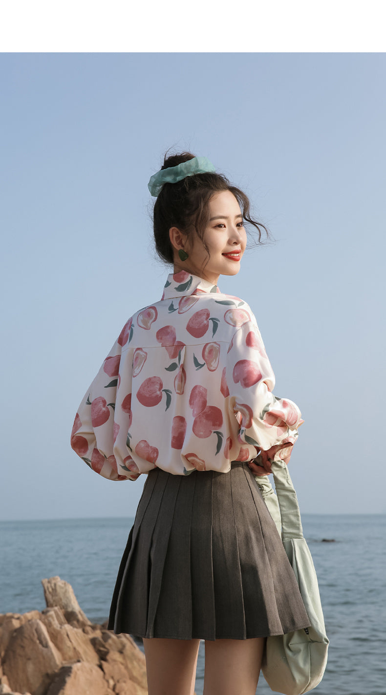 Women's Spring Retro Hong Kong Style Long Sleeve Chiffon Flower Shirt