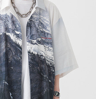 Camisa hawaiana de manga corta con cuello cubano Snow Mountain