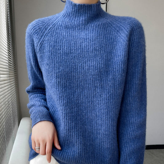 Pull à demi-col roulé en pure laine, couleur unie, pull à bascule Simple