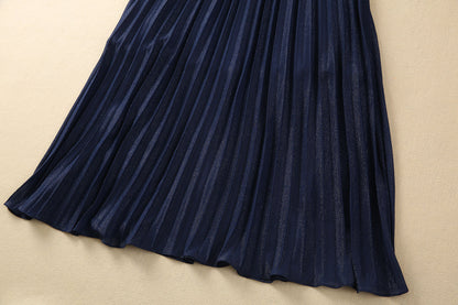 Silver Silk Pleated Elastic Waist Dress