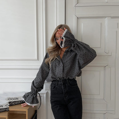 Chemise élégante à boutons imprimés en forme de cœur haut de gamme pour femmes