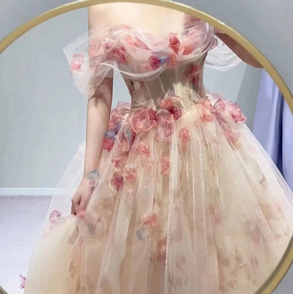 Vestido rosa con hombros descubiertos para mujer, vestido de novia nuevo y ligero