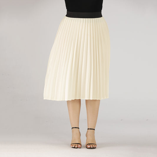 Light solid mid length pleated skirt