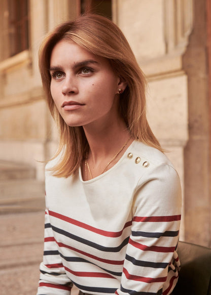 T-shirt à manches longues rayé rouge, blanc et bleu