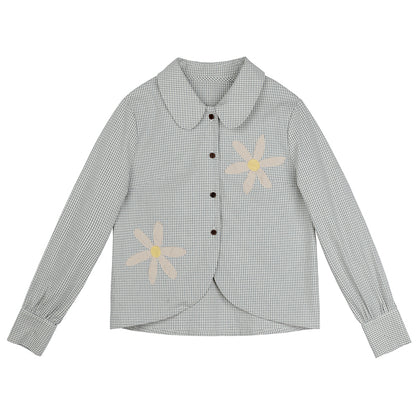 MintCheese independent design sense niche spring French girl three-dimensional hand-painted daisy long-sleeved shirt