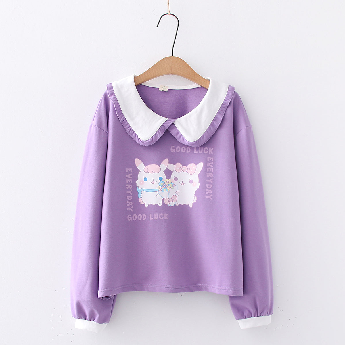 Middle School Student Rabbit Wood Ears Doll Collar Long Sleeve Sweater Women Autumn